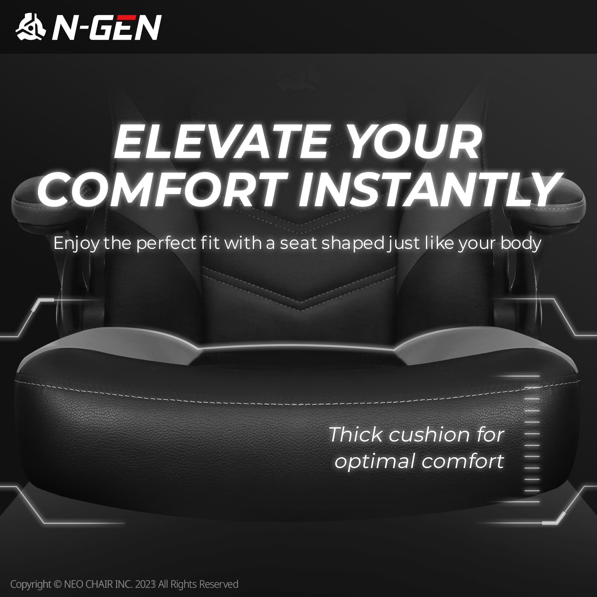 N-GEN Video Gaming Chair Ergonomic Computer Desk Office Chair with Lumbar Support Adjustable Height Swivel Wheels Flip-Up Arms PU Leather Home and Office (Grey)