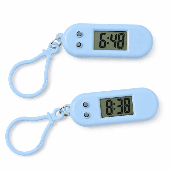 2Pcs Mini LCD Digital Clock Keychain, Portable Electronic Clock with Time Display, Small Travel Alarm Clock for Bag Keyring