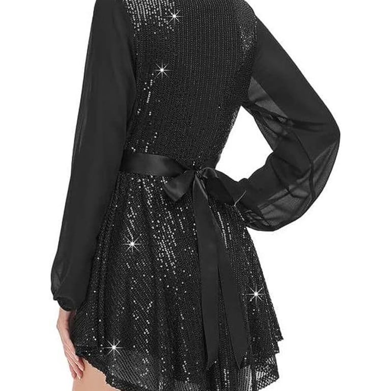 black sparkle wrap dress AX Paris Women's Black Sparkle & Sequin Long Sleeve Wrap Midi Dress main image 0