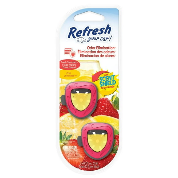 Refresh Your Car! Fresh Strawberry/Cool Lemonade Scent Mini Diffusers, 2 Count, Fresh Strawberry/Cool Lemonade