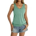 thumbnail image 2 of Womens Banded Bottom V Neck Tank Tops Sleeveless Shirts Casual Loose Fit Clothes 2026 Summer Light green XL, 2 of 8