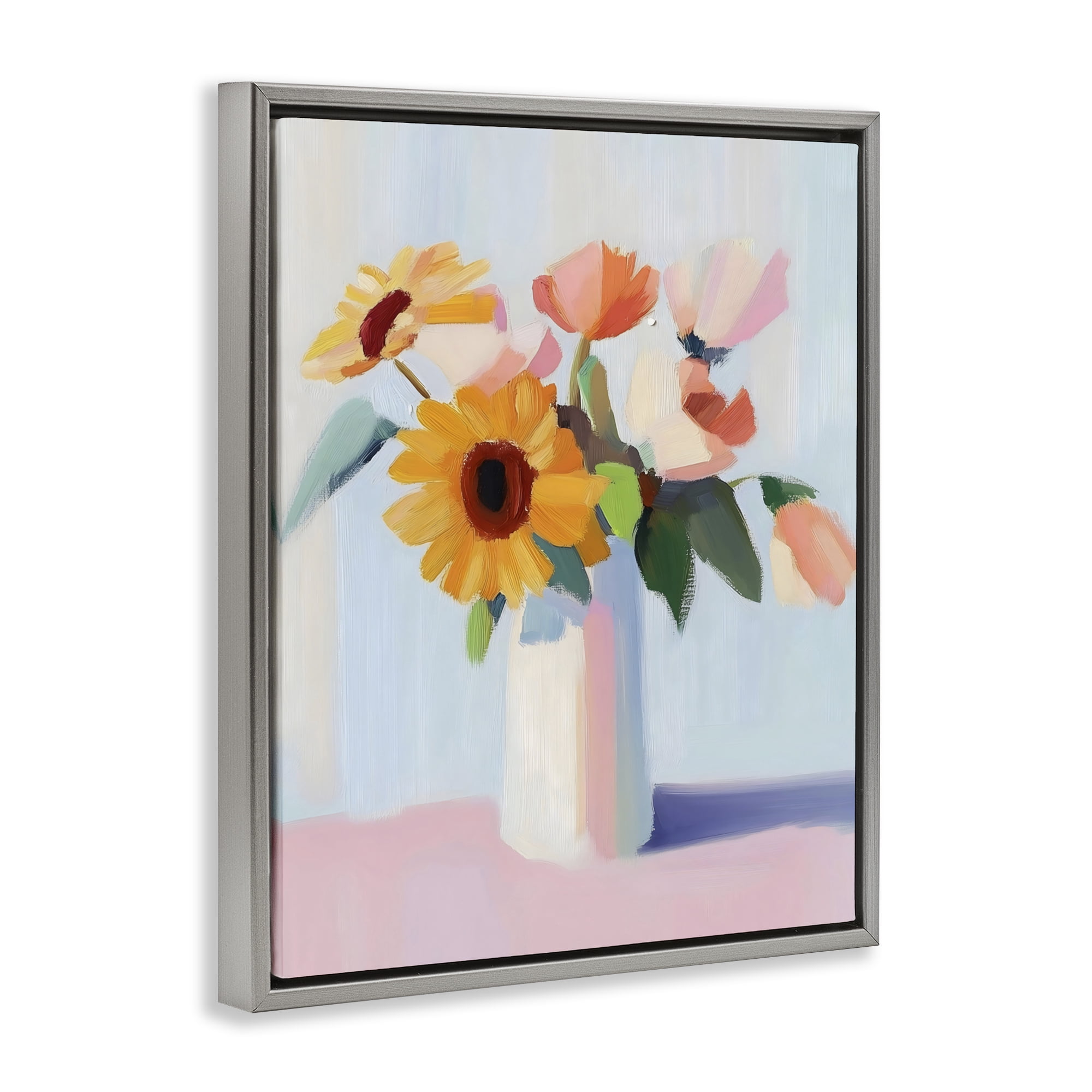 Stupell Industries Sleek Vase Bouquet Gray Framed Floater Canvas Wall Art, design by The Prints Vibe