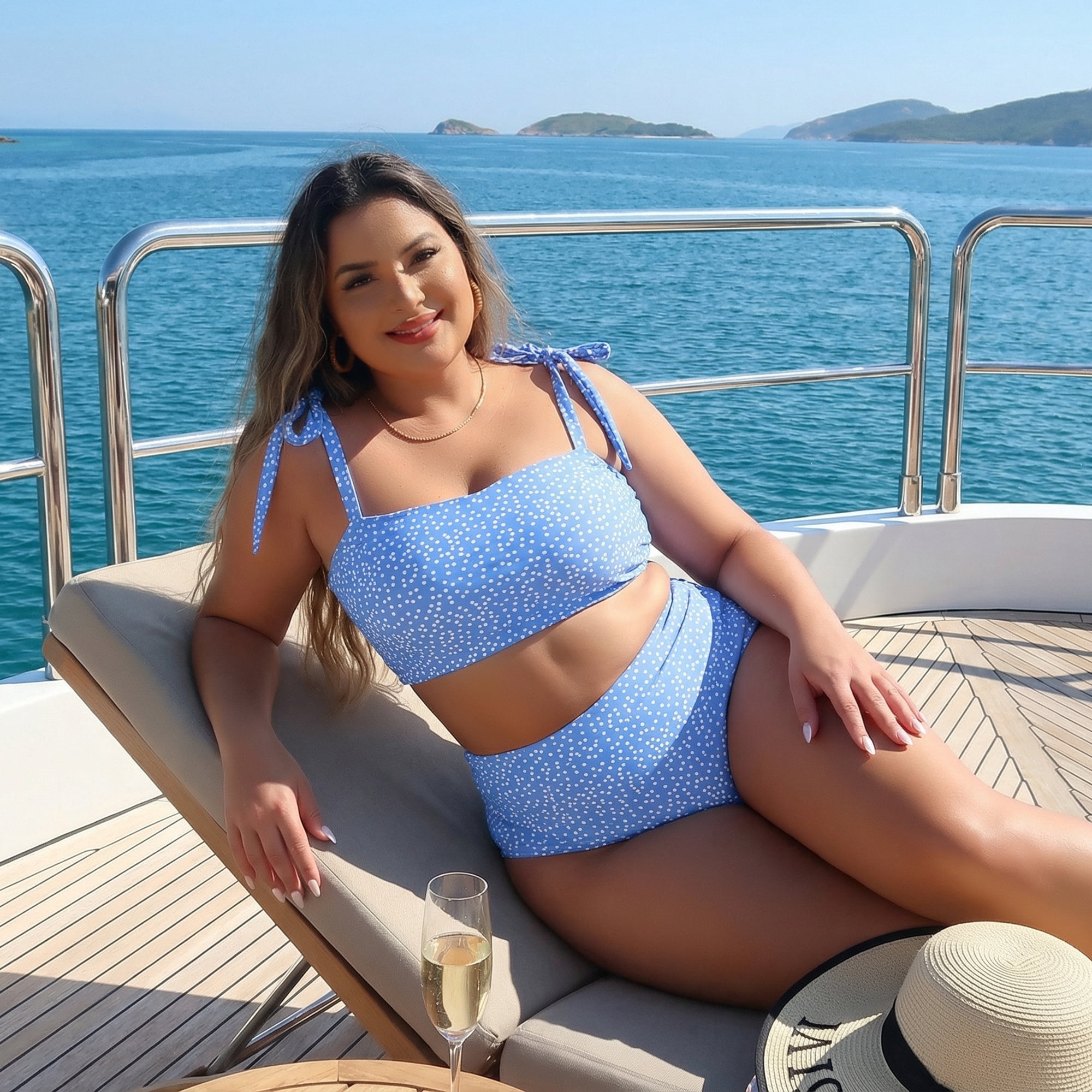 DARING DIVA Women's Plus 2pcs Polka Dots Bikini Bandeau Suits 3X Light Blue