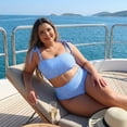 thumbnail image 2 of Bañador de dos piezas para mujer de tallas grandes Agnes Orinda, traje de baño de control de abdomen alto, bikini 3X color azul claro para el Día de la Madre, 2 of 8