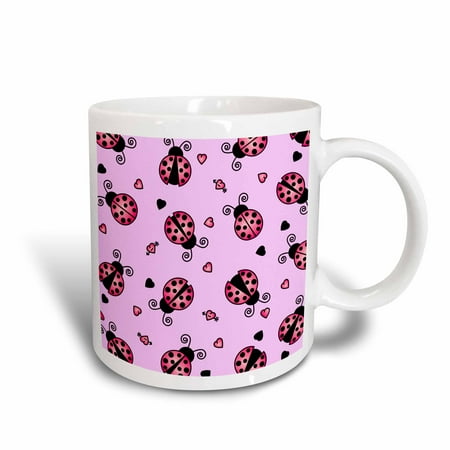 

3dRose Love Bugs Pink Ladybug Print with Hearts - Ceramic Mug 11-ounce