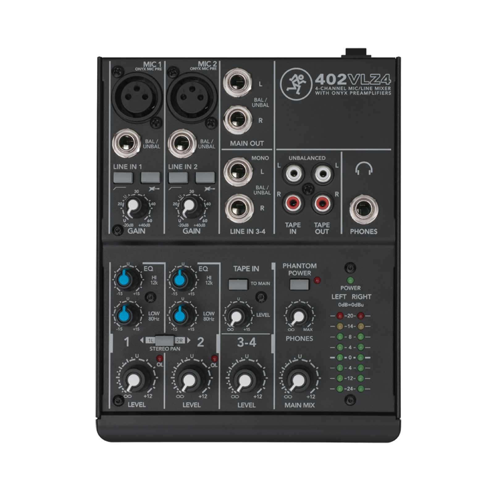 Mackie 402VLZ4 4-channel Ultra Compact Mixer with 10FT Green Cables & Carry Case Package