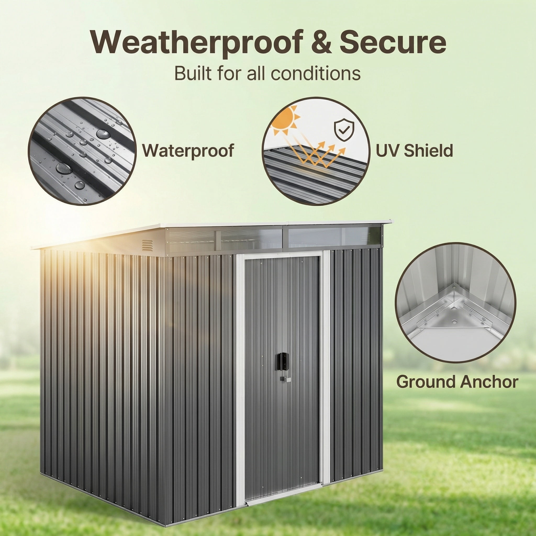 Lofka 6 x 4 FT Outdoor Metal Storage Shed with Lockable Sliding Door for Backyard, Garden, Dark Gray