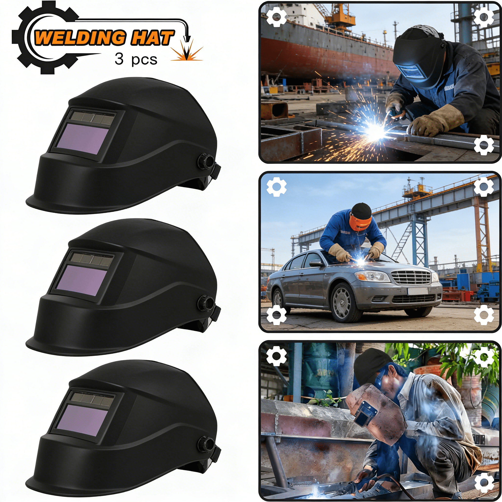 GJX 2026 New 3 Pcs Welding Caps Welding Hats for Men Flame Resistant Cotton Welders Caps Mesh Inside Liner Welding Helmet Beanie Elastic Low Crown Hat for Electrician Gas Station (Solid Color Style)