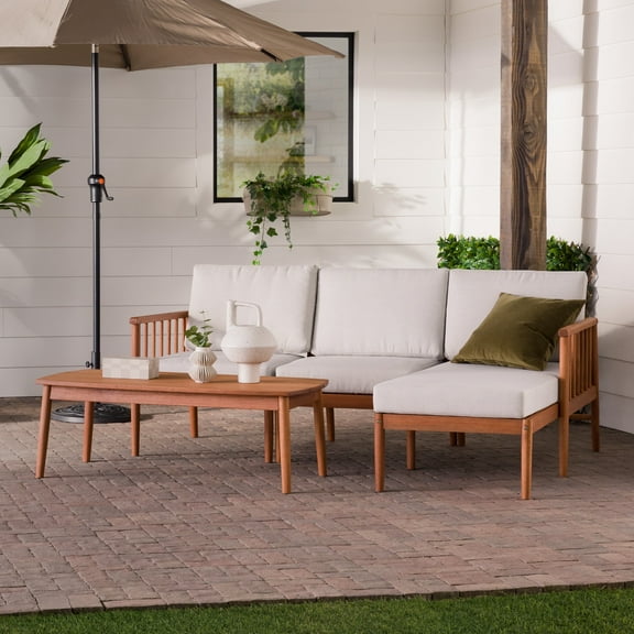 Walker Edison Modern 4-Piece Eucalyptus Outdoor Sectional Set, Brown