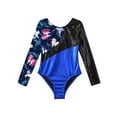 thumbnail image 3 of YEAHDOR Kids Girls Metallic Printed Gymnastics Leotard Long Sleeve Dance Unitard Biketard Blue 10, 3 of 4