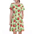 thumbnail image 1 of Easygdp Strawberry Floral para Vestido Transpirable de Mujer, Vestido Suelto de Manga Corta con Pliegues y Bolsillos para el Verano, 1 of 6