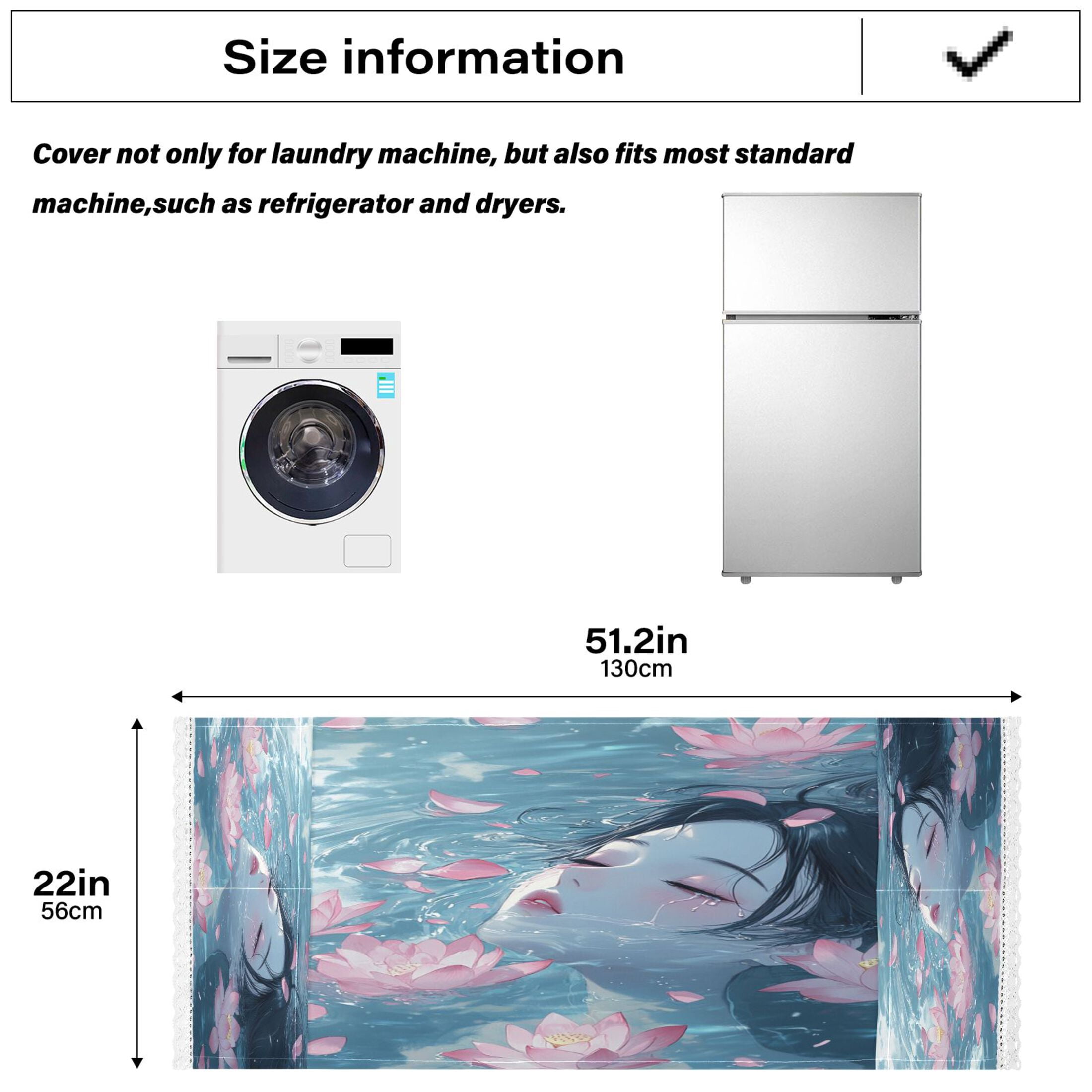 Water Brings Out The LotusWasher and Dryer Covers Dust-Proof and Oil Resistant Fridge Cover with 4 Storage Pockets Washing Machine Top Cover for Laundry Kitchen Home 51.2 x 22 In