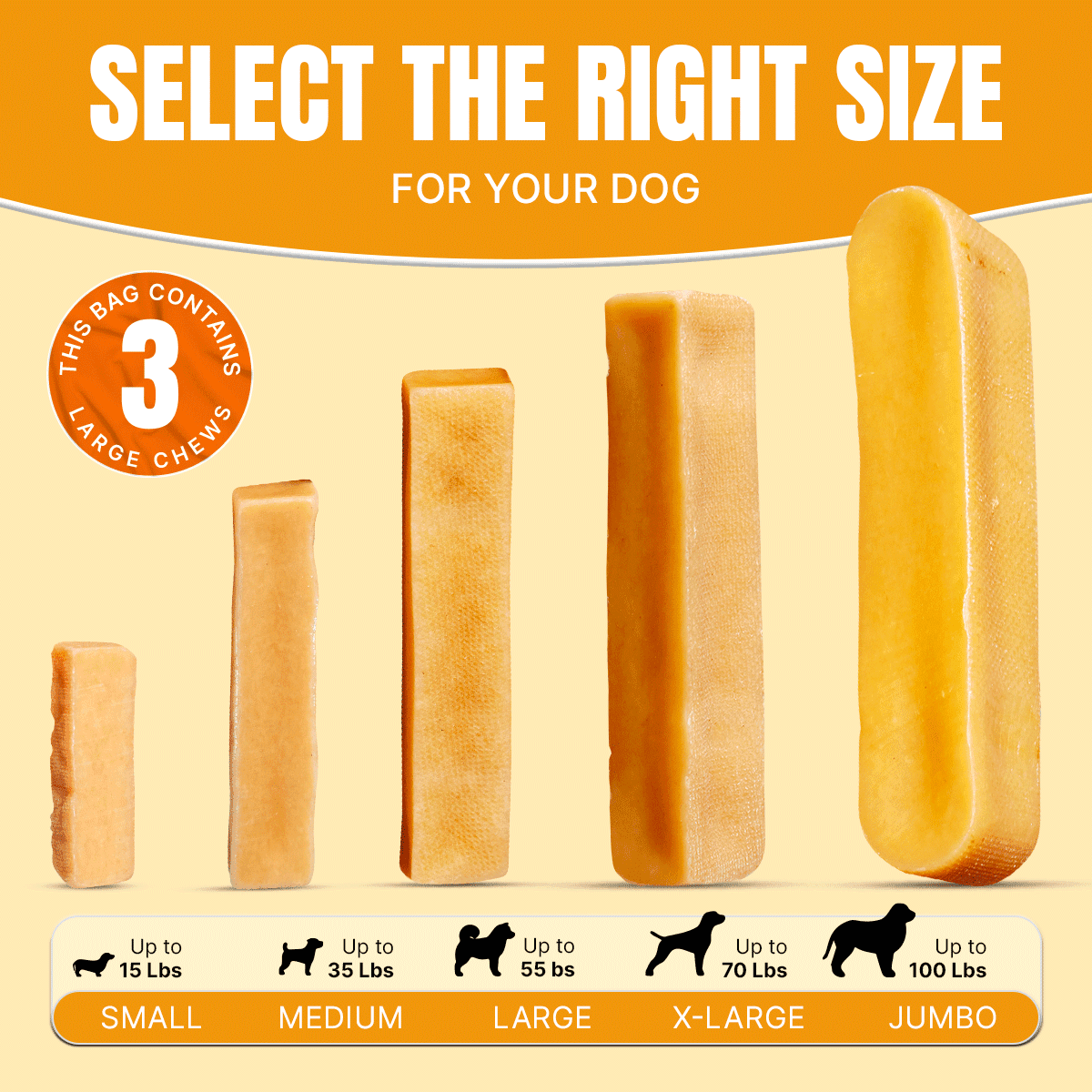 Tibetan Yak Cheese Himalayan Chews for Large Dogs, (3 Pieces) Bag