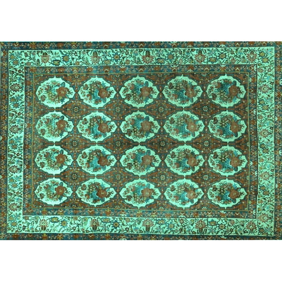 Ahgly Company Indoor Rectangle Persian Turquoise Blue Traditional Area Rugs, 8' x 10'