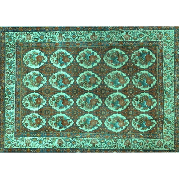 Ahgly Company Machine Washable Indoor Rectangle Persian Turquoise Blue Traditional Area Rugs, 5' x 7'