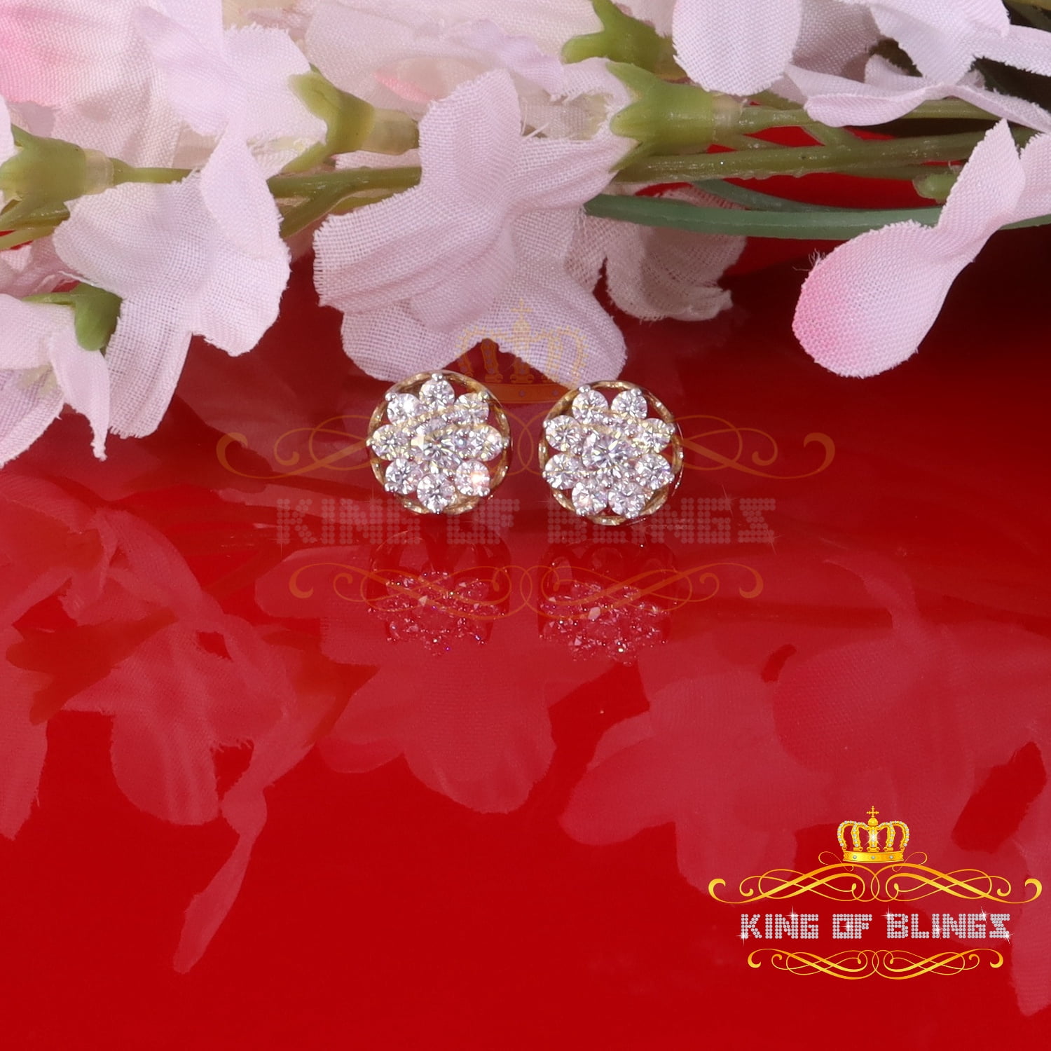 King of Bling's Men's/Womens 925 Silver Yellow 1.00ct VVS 'D' Moissanite Round Stud Earrings