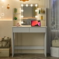 thumbnail image 5 of Vanity Table with Lighted Mirror, Makeup Vanity Desk with 2 Drawers & Open Shelves, 3 Color Lighting Modes, Dressing Table for Bedroom, White, 5 of 7