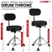 Drum Throne with Backrest, 4 Padded Stool with Airlift Adjustment 19-25, 441Lb Capacity Heavy-Duty Drum Stool for Drummers, Double-Braced Steel Base