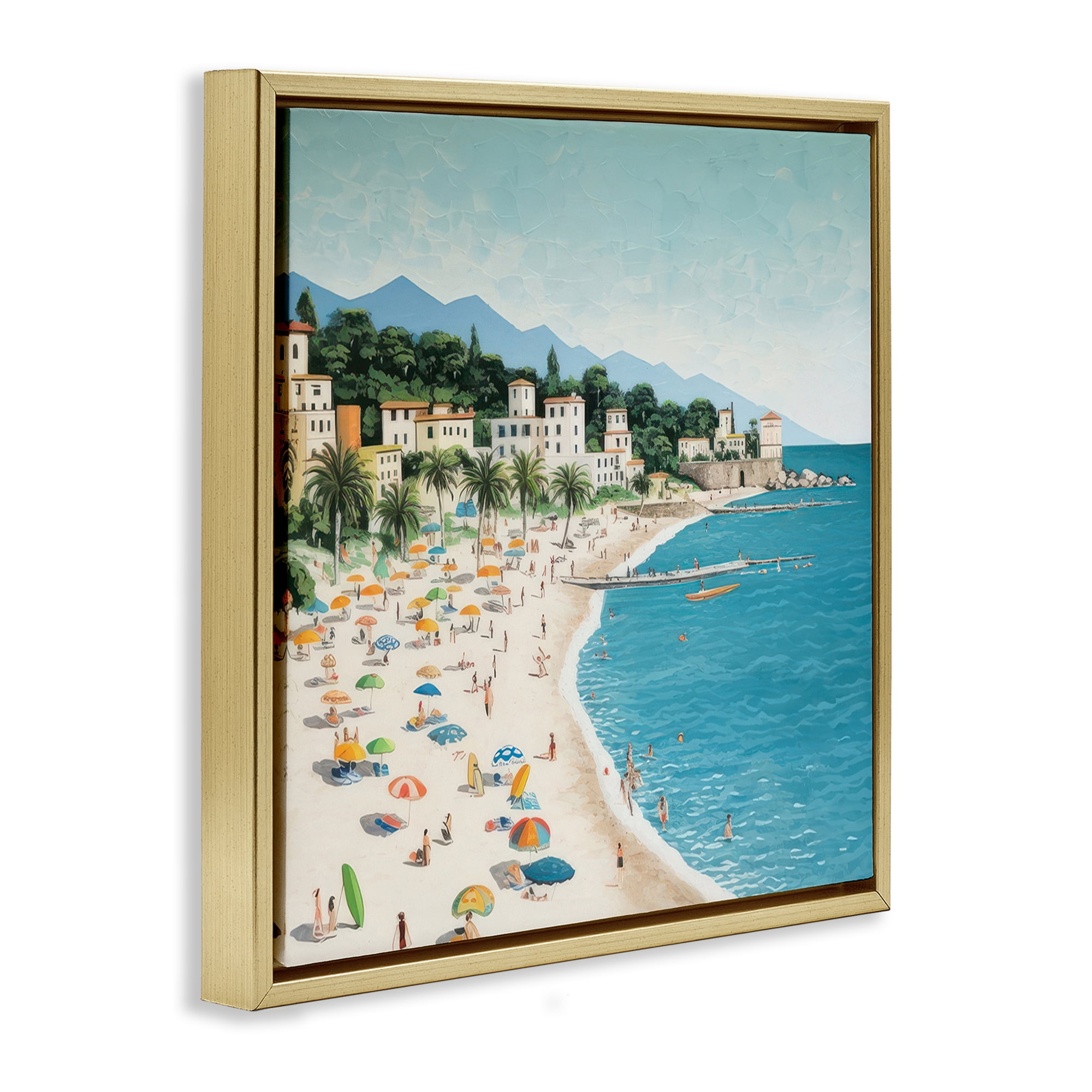 Stupell Industries By Water's Edge Nautical & Beach Painting Gold Floater Framed Canvas Art Print Wall Art, 18 x 18