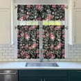 thumbnail image 3 of Pioneer Kitchen Curtains and Valance Set 36 Inch Tier Pink Rose Black Vector Image 3 Pieces Set Dining Room Small Curtain Drapes Cafe Curtains Valance for Home Decor Rod Pocket, 3 of 6
