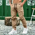 thumbnail image 6 of MXALUOB Men's Cargo Joggers Drawstring Cuffed Ankle Elastic Waist Pants with Multi Pockets Regular Fit Solid Color Pull On Trousers, 6 of 6