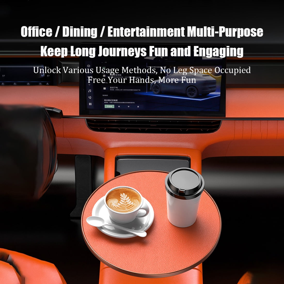 Rectangular Multifunctional Car Table for Rear Seat, Laptop Writing Board for Meals & Work, 360° Rotating Cantilever, Scratch-Resistant PU Leather Car Tray, Fits Most Car