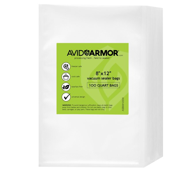 Avid Armor 100 8" x 12" Quart Size PreCut Food Vacuum Sealer Bags for