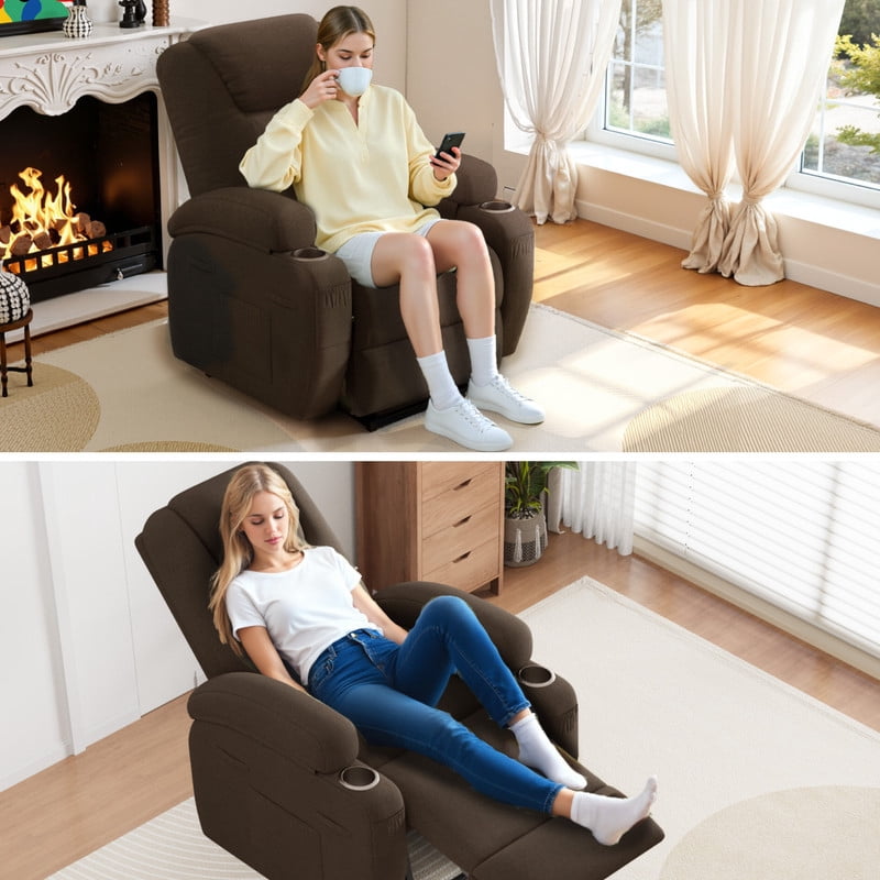 Lacoo Power Lift Recliner Chair with Massage Ergonomic Chair for Elderly with Infinite Position Side Pocket, Linen Brown