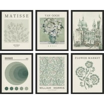 PixonSign Framed Canvas Print Wall Art Set - Rose Flower Bouquet in Vase Pattern Posters - Set of 6 Vintage Retro Antique Mixed Media Country Cultural Art Wall Décor - 11"x14"x6 Black