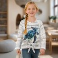 thumbnail image 4 of Xixirimido Blue Turtle Woodgrain Print Girls Long Sleeve Shirts Casual Crew Neck Tunic Tops Tie-hem Basic Tunic Blouses Fashion 3D Graphic Tees, Size 7-8, 4 of 7