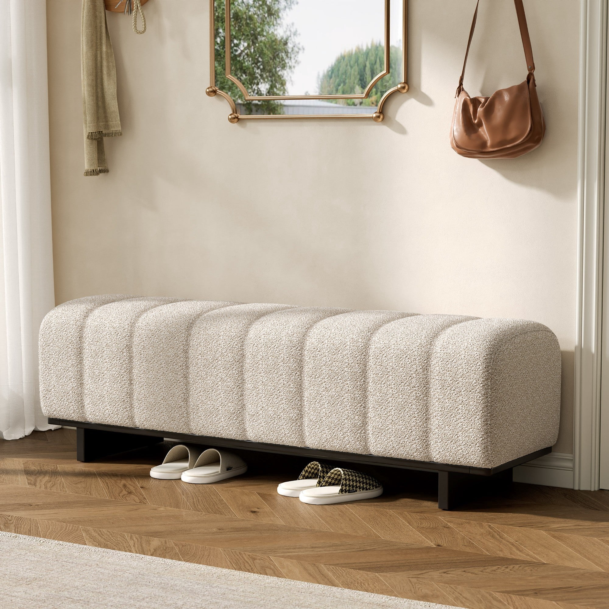 Sailvan 63" Indoor Dining Bench Upholstered Bench with Wood Legs - Modern Seating for Dining Room,Entryway & Mudroom Beige