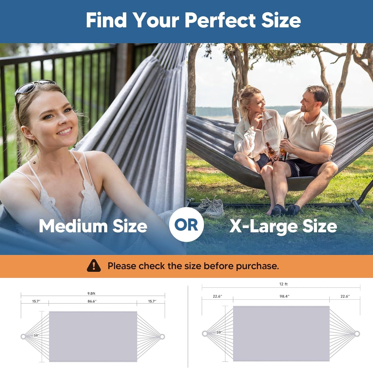 Medium Size Tree Hammocks for Outside, Patio Hammock Without Stand