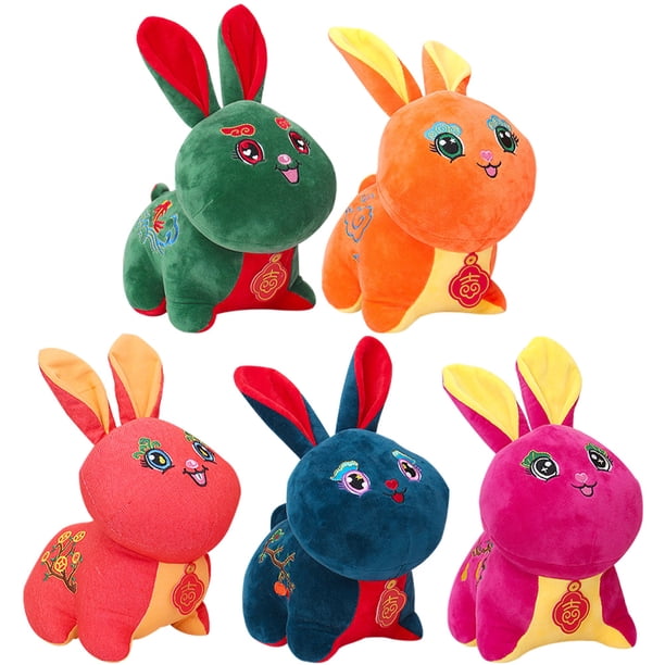FELTECHELECTR 5 piezas de muñeco de conejo de Año Nuevo chino, adorable muñeco de peluche de conejo, mascota de juguete