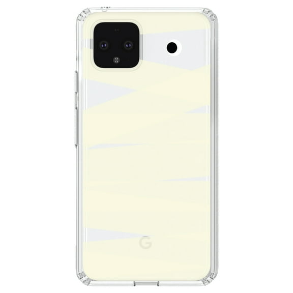 DistinctInk Clear Shockproof Hybrid Case for Google Pixel 4 (5.7" Screen) - TPU Bumper, Acrylic Back, Tempered Glass Screen Protector - Halloween Mummy