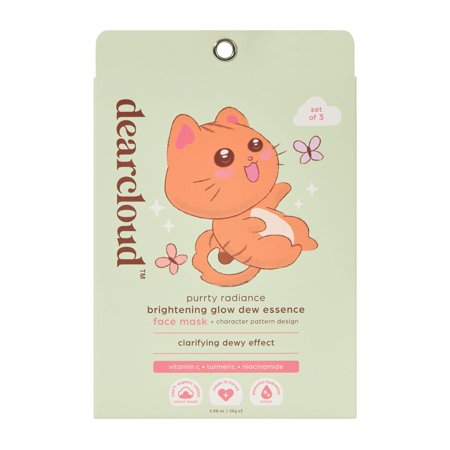 dearcloud Purrty Radiance Illuminating Glow Dew Essence Face Mask Korean Sheet Mask - Vitamin C Niacinamide & Turmeric (3 Pack)