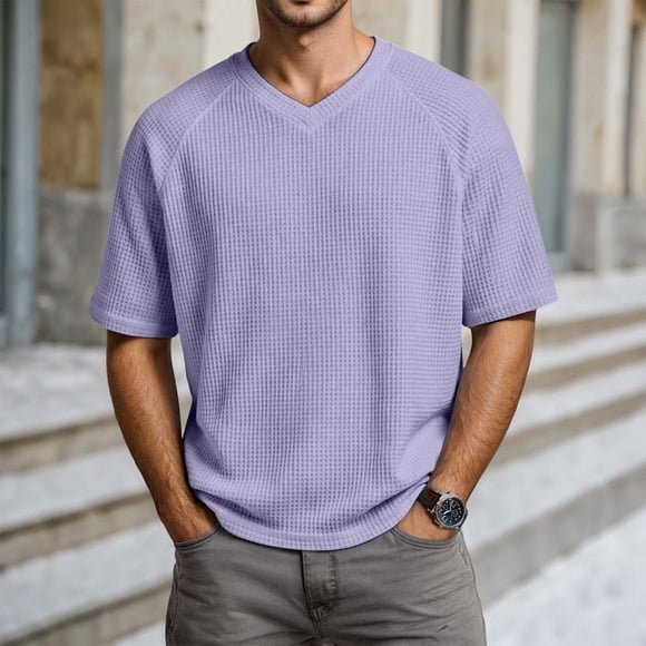 Men's Shirts Short Sleeve Crew Neck Shirts Basic Light Purple T Shirt Mens Clothing