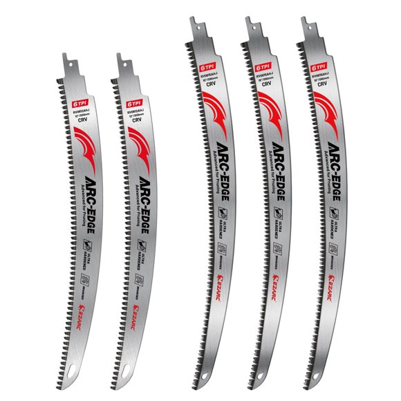 EZARC 5 Pieces Japanese Teeth Reciprocating Saw Blade Set, Arc Edge Wood Pruning Saw Blades 6TPI for Tree Trimming, Wood Cutting, 12 Inch/15 Inch