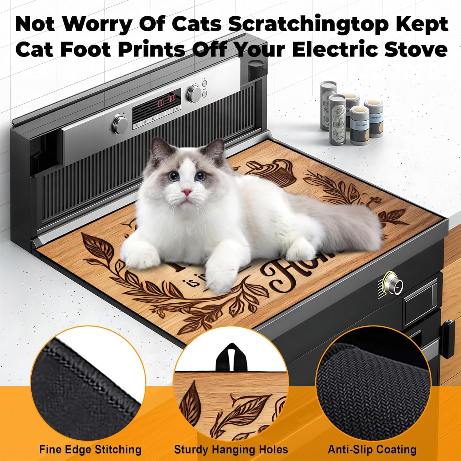 Heat-Resistant Glass Stove Top Cover with Anti-Slip Rubber Coating – Electric Stove Protector, Scratch-Resistant, Counter Space Decor Mat (kitchen, 28.5"L x 20.5"W)