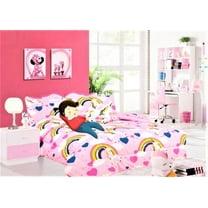 Kids girls boys comforter set bed in bag unicorn rainbow printed easy wash twin size 6 pieces super soft bedding décor