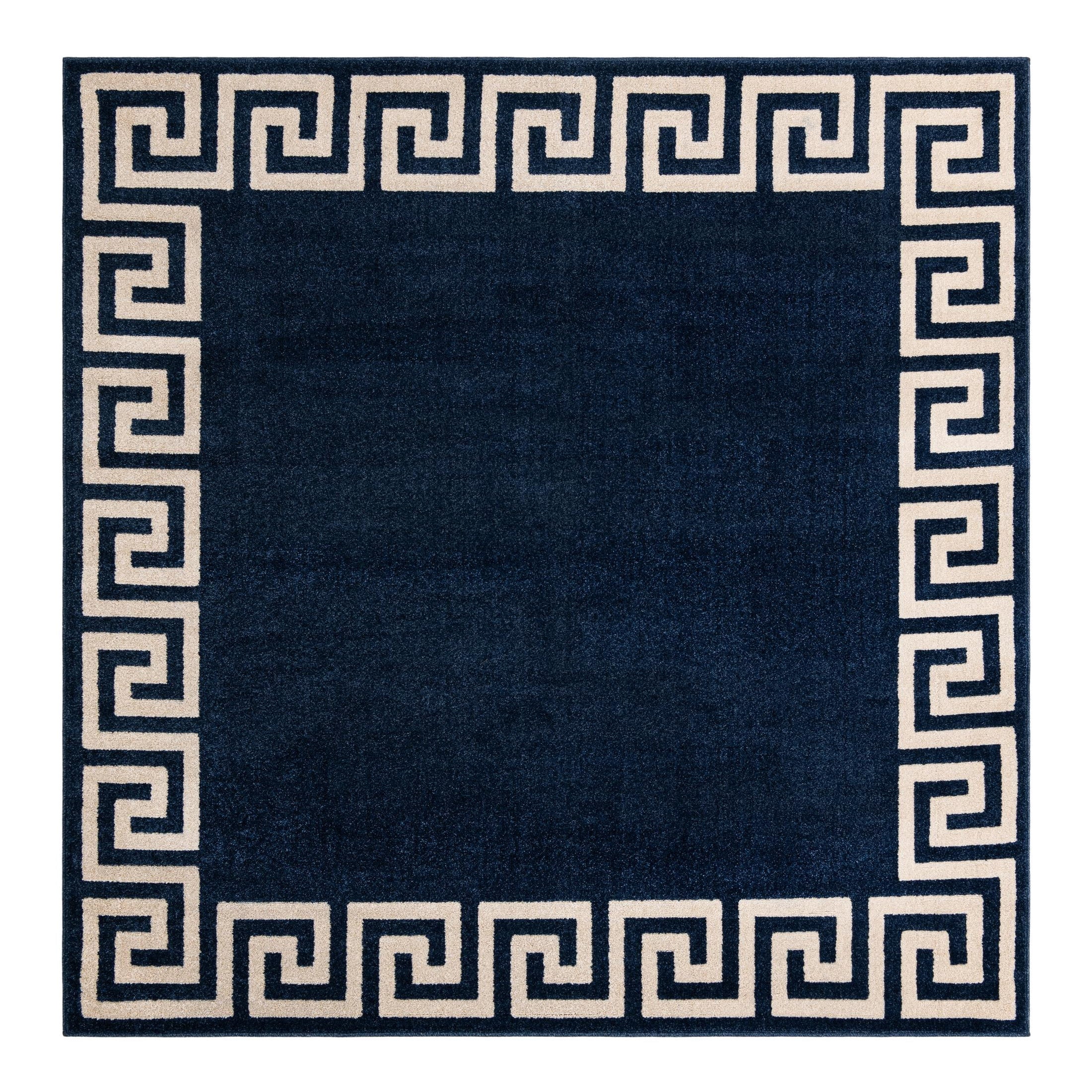 Unique Loom Athens Collection Area Rug - Modern (8' Square Navy Blue/Beige)