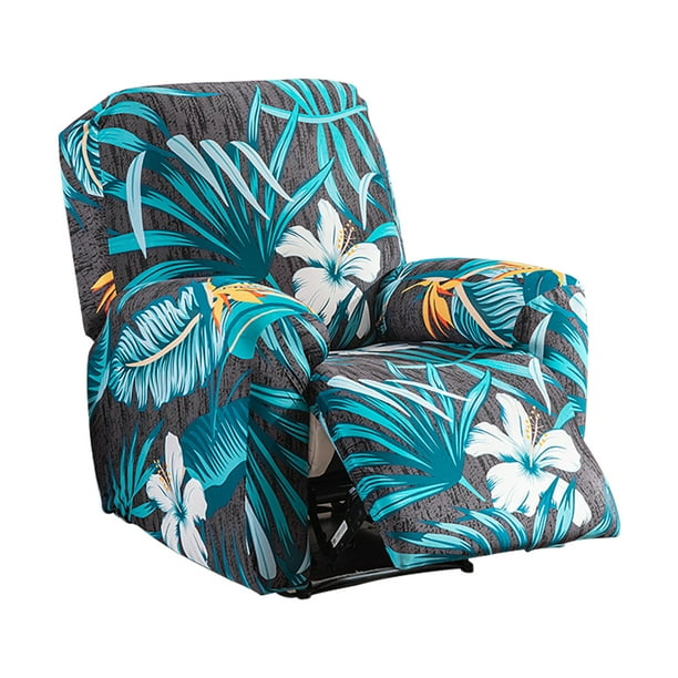 Dznils Funda para Sillón Reclinable Estampada Funda Elástica para Sofá Reclinable de Poliéster, Planta Azul