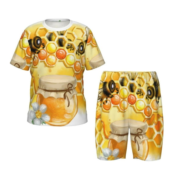 Balery Honey Bee Conjunto de Pijama Infantil de Manga Corta con Estampado – Ropa de Dormir de Algodón Suave-Small
