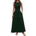 thumbnail image 4 of ClodeEU Women's Round Neck Sleeveless A Line Maxi Dress,Cinched Waist Flowy Sundress Green,Women's Plus XL, 4 of 8