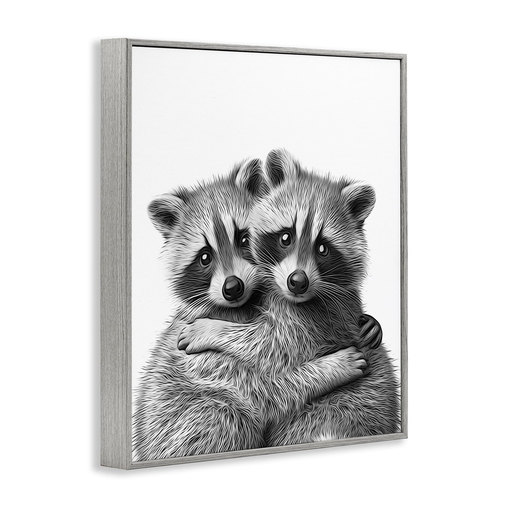 Stupell Industries Two Hugging Raccoons Animals & Insects Painting Gray Framed Art Print Wall Art, 11 x 14