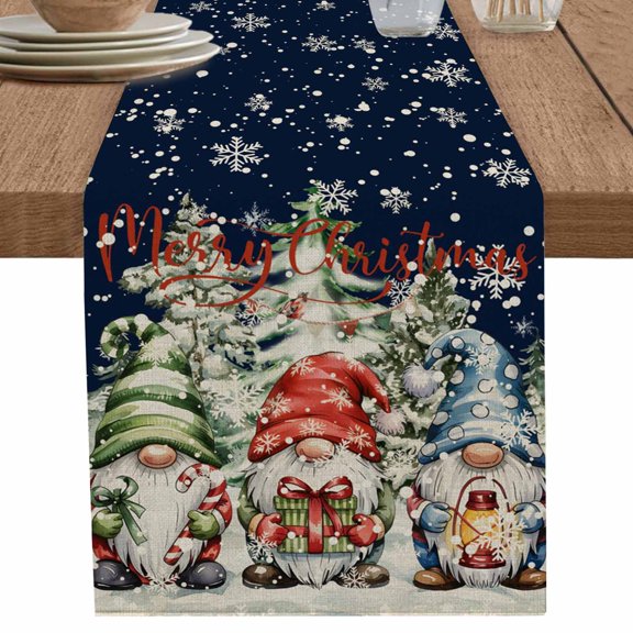 nqOlkjepod Navy Blue Christmas Table Runner 60 Inches Long Farmhouse Dress Scarves, Winter Gnomes Snowflake Xmas Tree Dining Tablerunner for Coffee Table/Kitchen Island/Party Décor, 13" x 60"