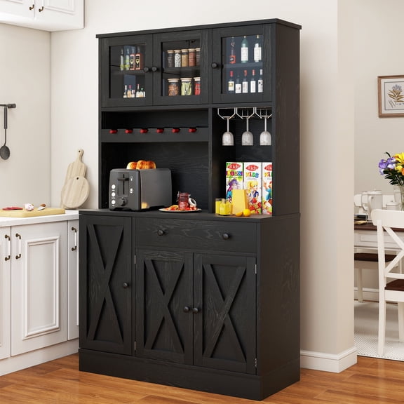 Dextrus Kitchen Pantry Cabinet with Charging Station and Drawers,Storage Cabinet for Entryway, Kitchen Black