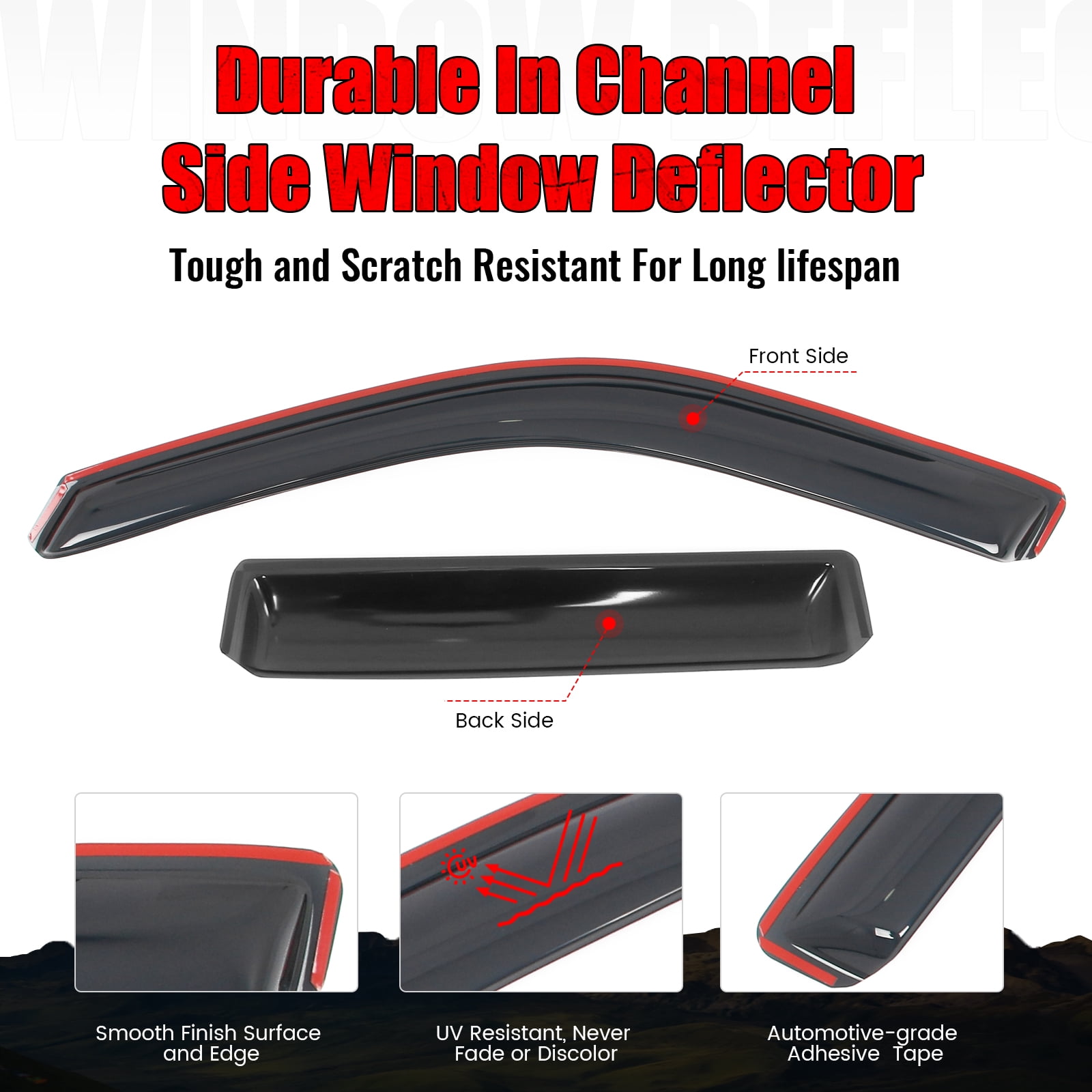 Ikon Motorsports In-Channel Window Visors Fits 2022-2026 Toyota Tundra Extended Cab, Slim Style Rain Vent Guard Deflectors, Acrylic Smoke 4PCS