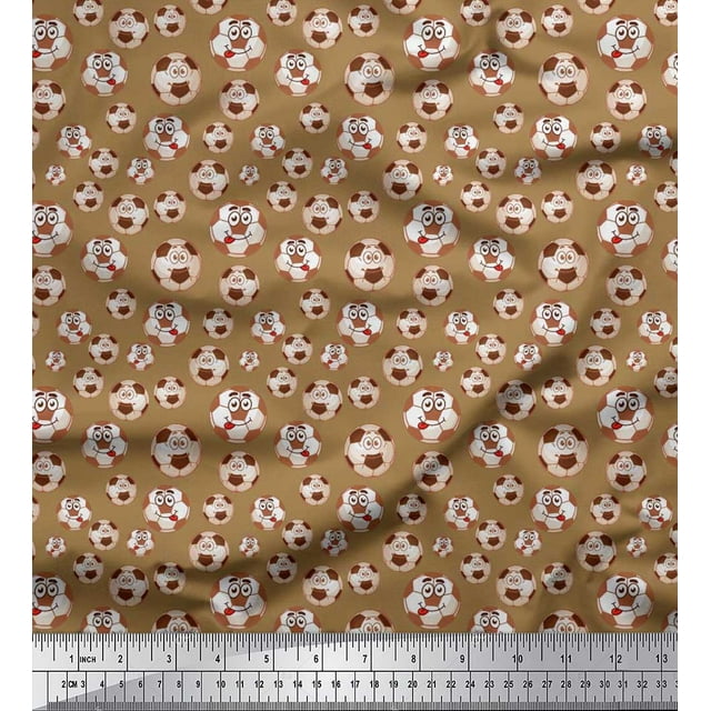 Soimoi Tissu Satin Modal Imprimé Football au Mètre 42 Pouces de Large
