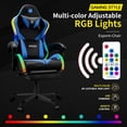 thumbnail image 3 of Gaming Chairs for Adults Tall and Kids，Lumbar Support,LED Lights，High Back Reclining Computer Chair with Headrest (Black+Blue), 3 of 7
