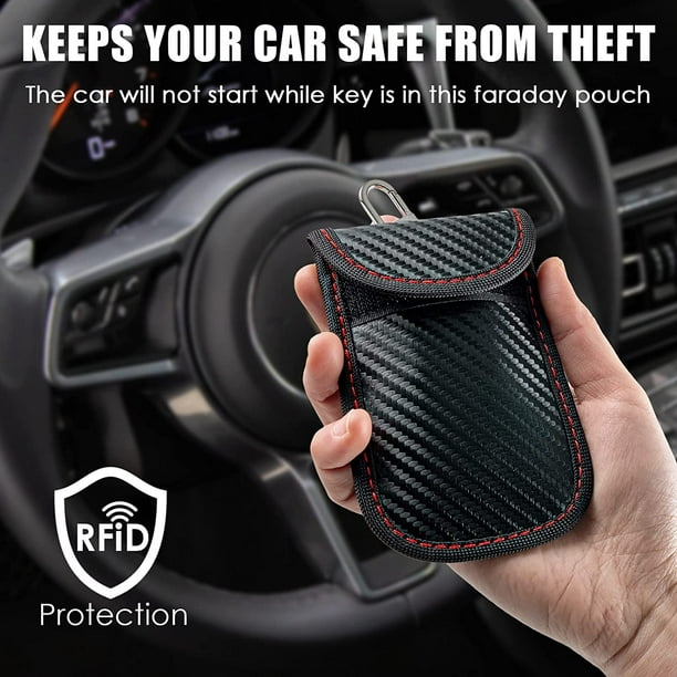 Housse de protection RFID Clé de voiture Look carbone pour clés et